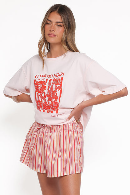 Olivia | Trendy High Rise Peach Stripe Shorts