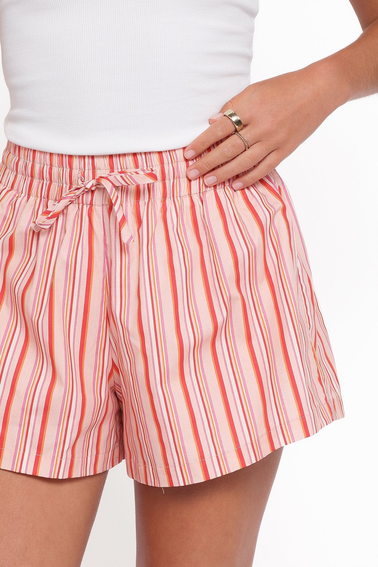 Olivia | Trendy High Rise Peach Stripe Shorts