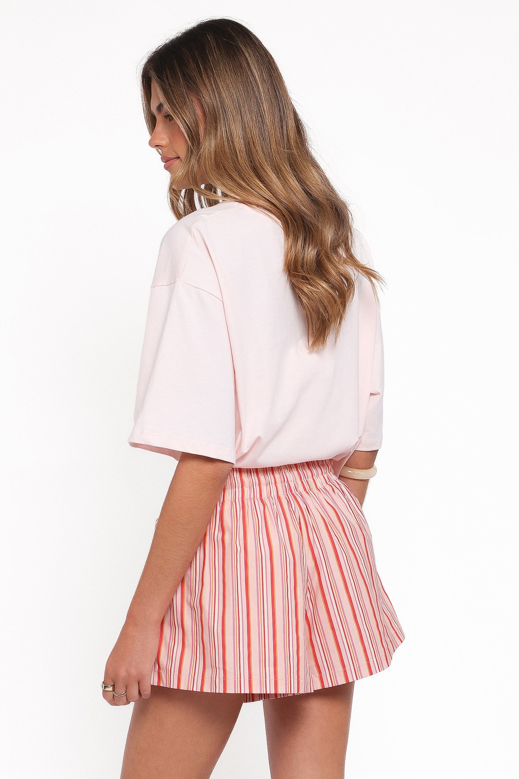 Olivia | Trendy High Rise Peach Stripe Shorts