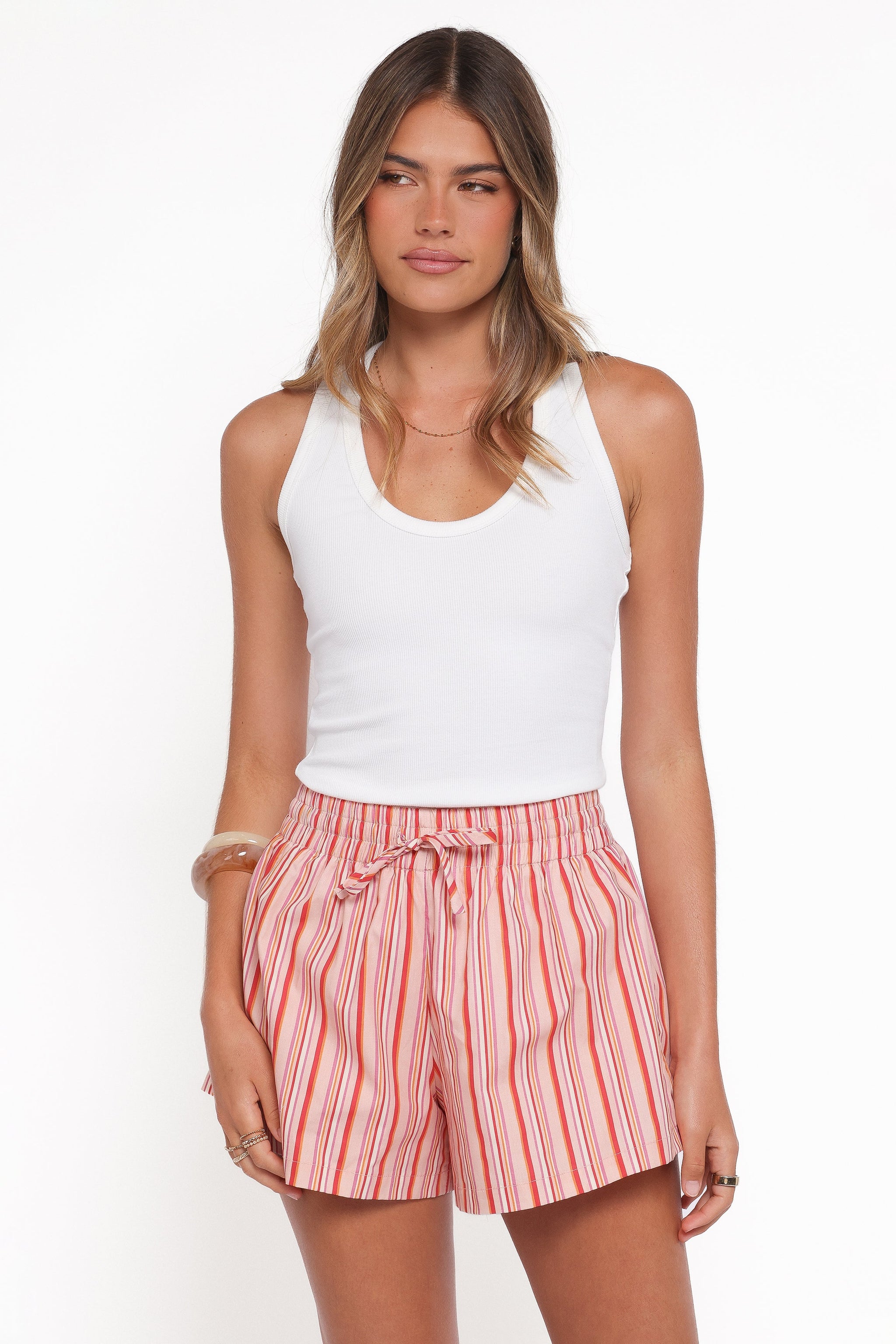 Olivia | Trendy High Rise Peach Stripe Shorts