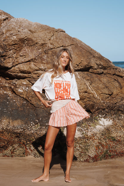 Olivia | Trendy High Rise Peach Stripe Shorts