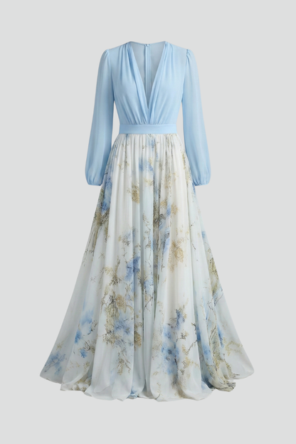 Elena | V-Neck Maxi Dress with Sheer Sleeves