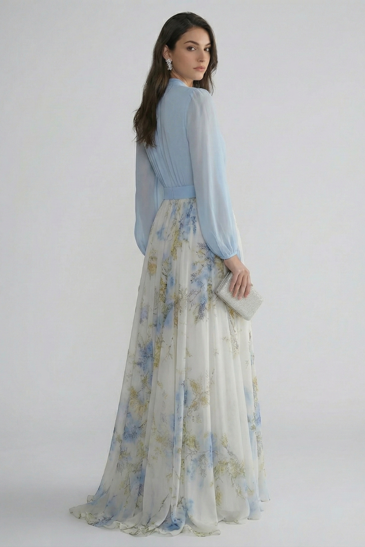 Elena | V-Neck Maxi Dress with Sheer Sleeves