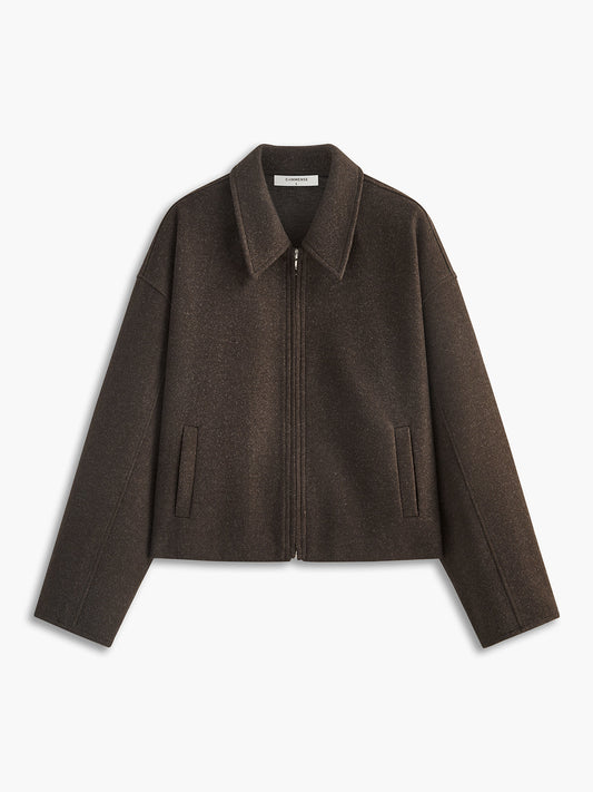 Paris Collection | Plain Zipper Tweed Jacket with Long Sleeves | Warm Fabric for Cozy Comfort