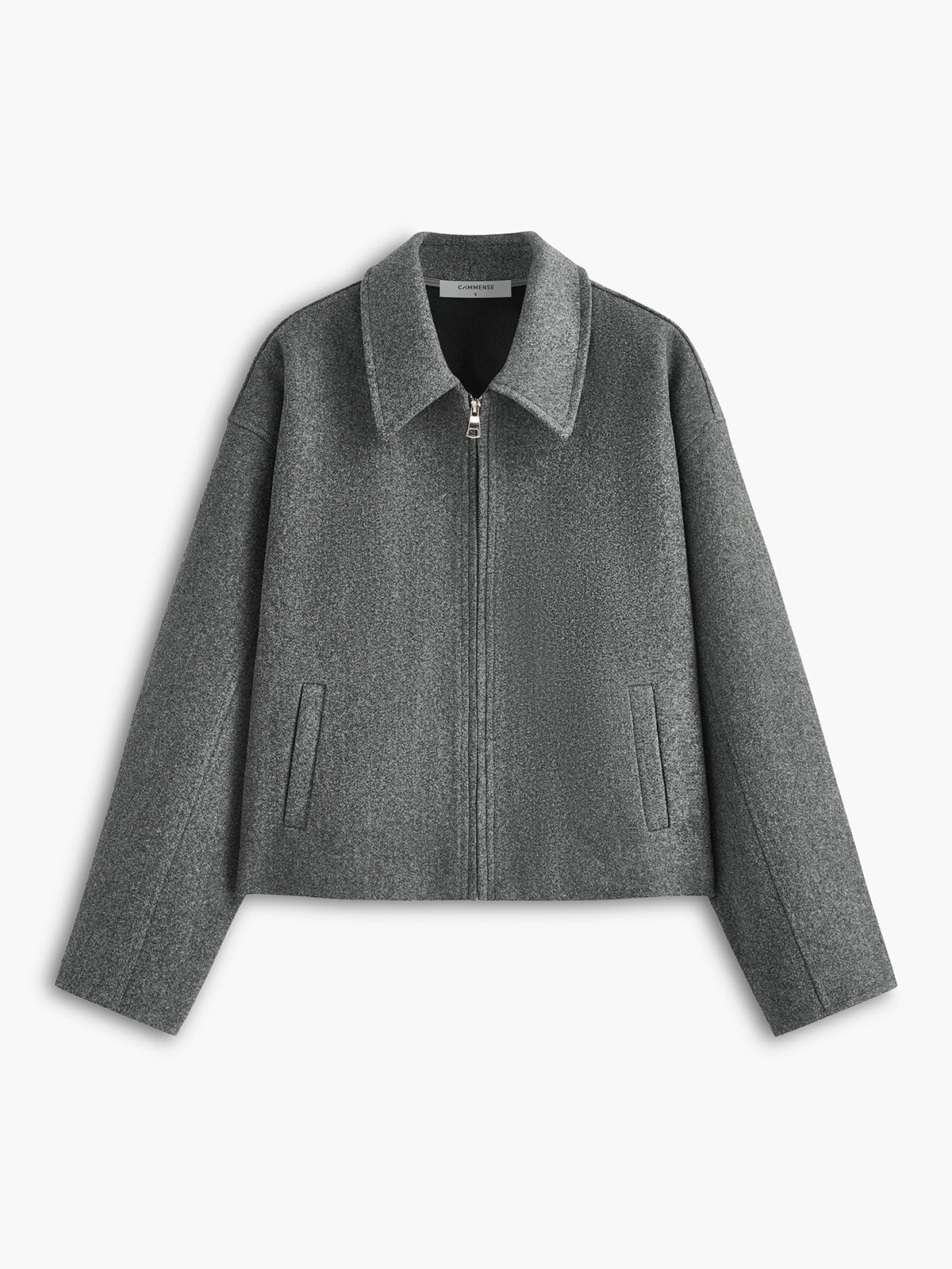 Paris Collection | Plain Zipper Tweed Jacket with Long Sleeves | Warm Fabric for Cozy Comfort