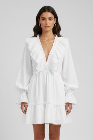 Neck and Ruffle Trim White
