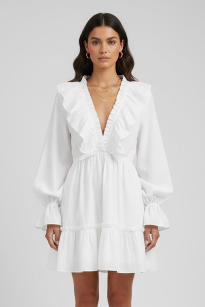 Lila | V-Neck Mini Dress with Ruffle Trim