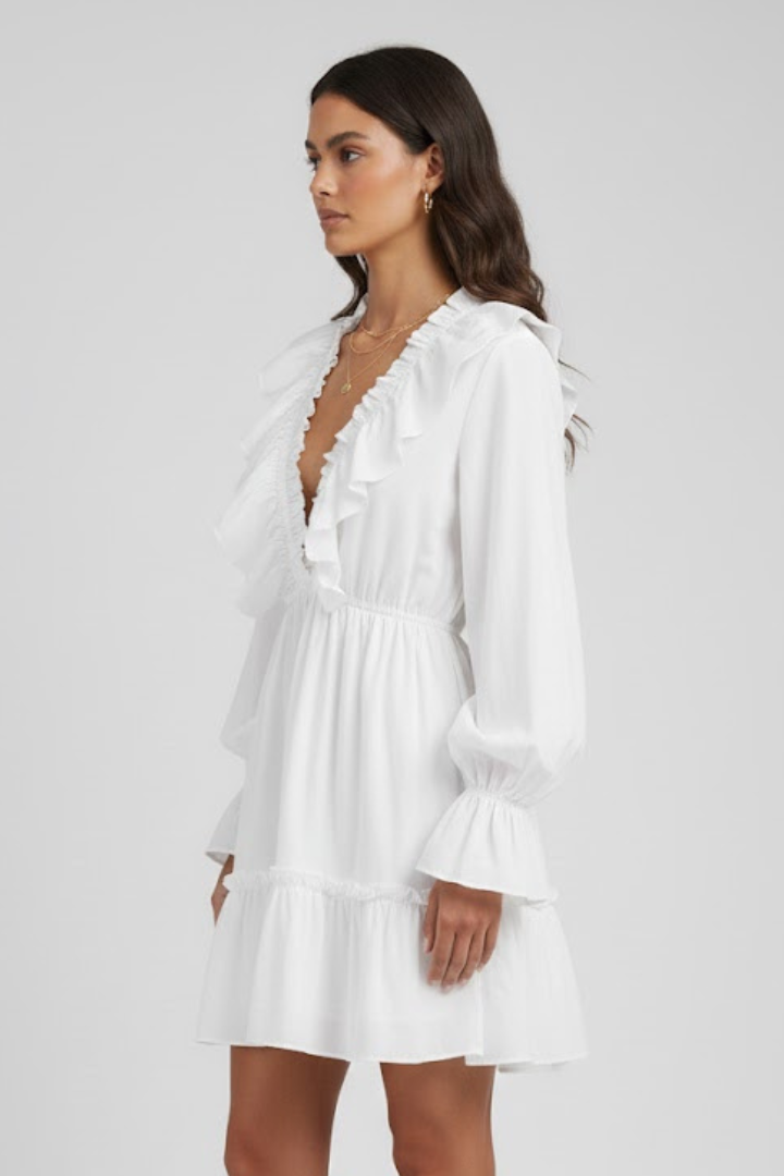Lila | V-Neck Mini Dress with Ruffle Trim