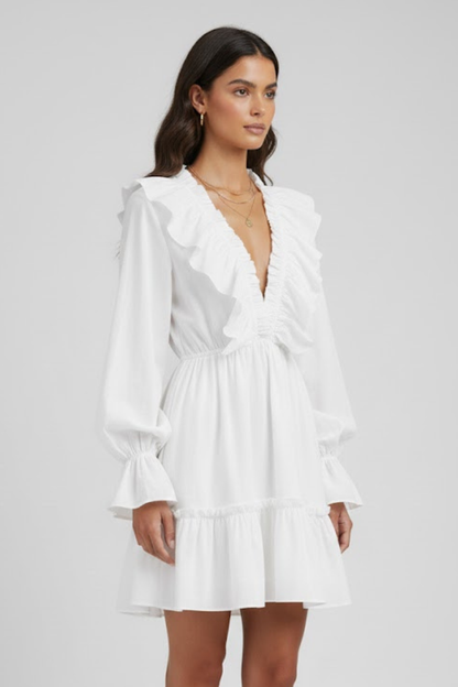 Lila | V-Neck Mini Dress with Ruffle Trim
