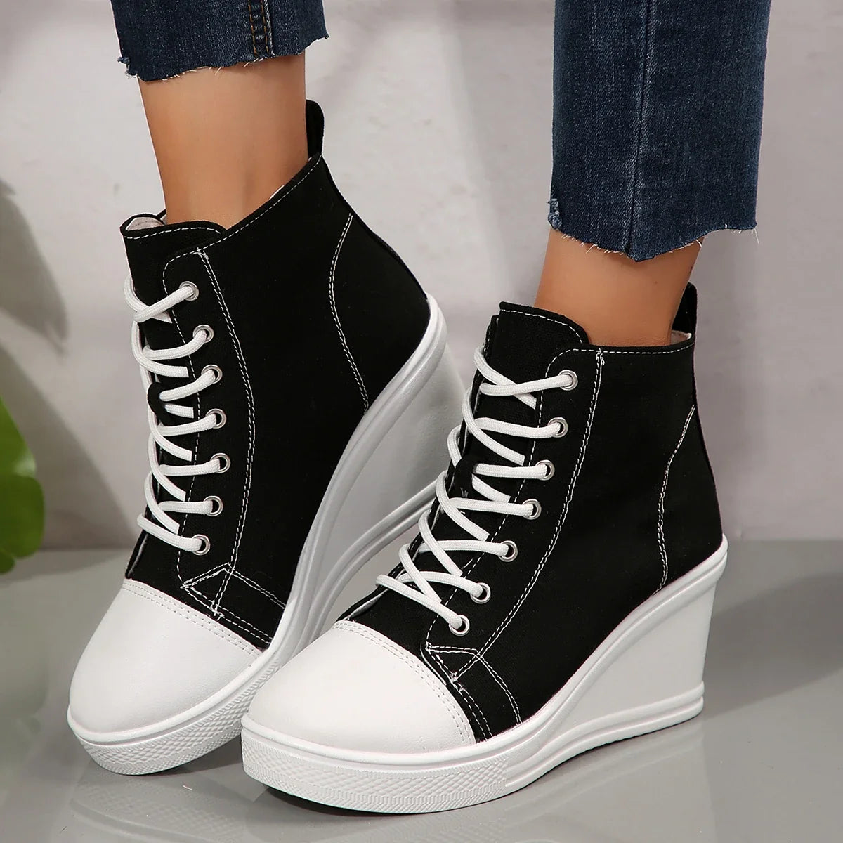 Ondine | Denim Wedge Sneakers