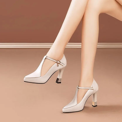 Eleanora | Luxe Leather Block Heels with Gold Buckle