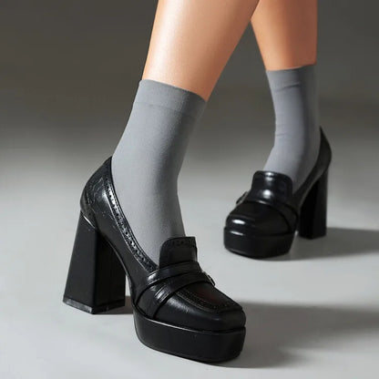Daphne | Chic Leather Block Heels with Buckle Strap