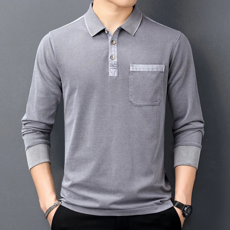 Emmett | Classic Cotton Long Sleeve Polo with Chest Pocket