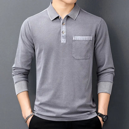 Emmett | Classic Cotton Long Sleeve Polo with Chest Pocket