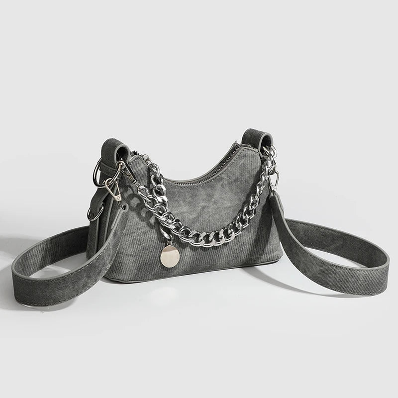 Mira | Washed Denim Chain Shoulder Bag
