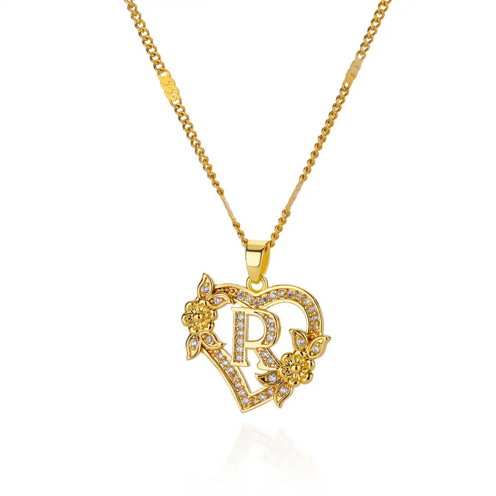 Lorelei | Heart Pendant Initial Necklace with Pavé Accents