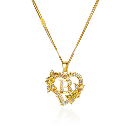 Lorelei | Heart Pendant Initial Necklace with Pavé Accents