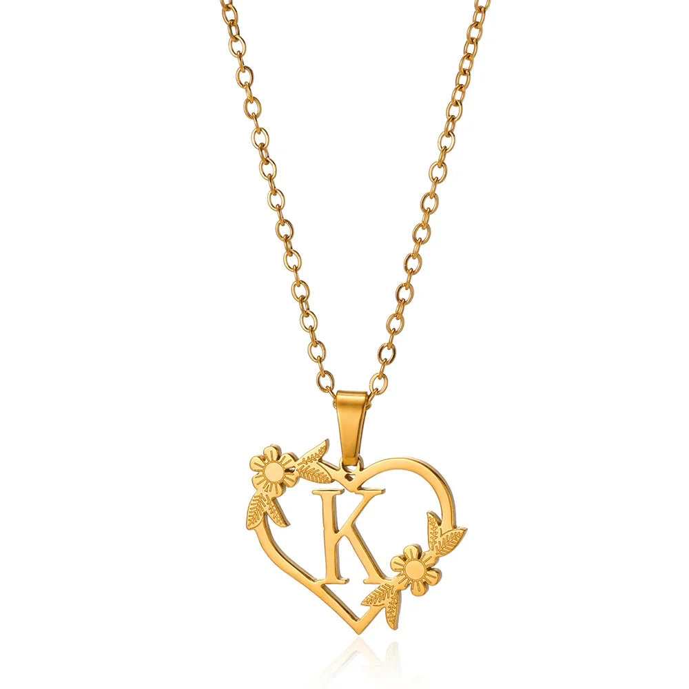 Lorelei | Heart Pendant Initial Necklace with Pavé Accents