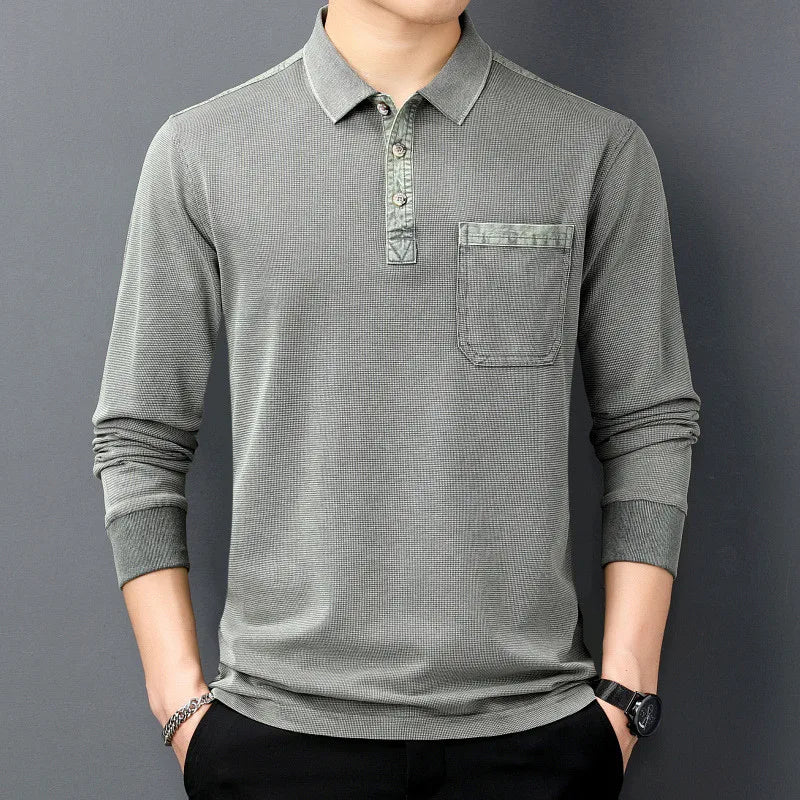 Emmett | Classic Cotton Long Sleeve Polo with Chest Pocket