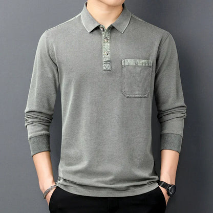 Emmett | Classic Cotton Long Sleeve Polo with Chest Pocket