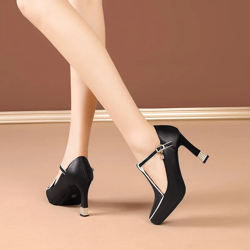 Eleanora | Luxe Leather Block Heels with Gold Buckle