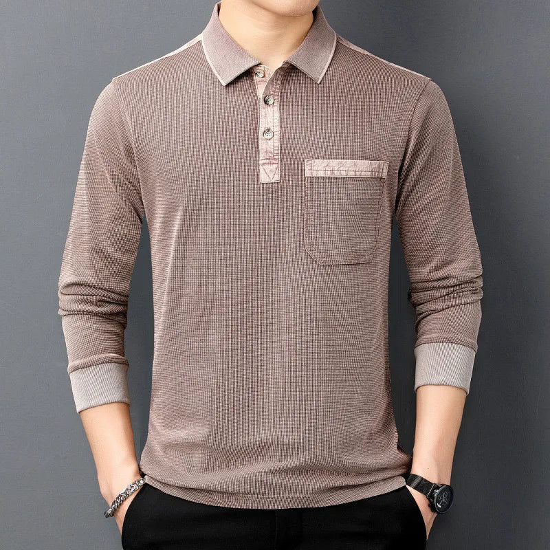 Emmett | Classic Cotton Long Sleeve Polo with Chest Pocket