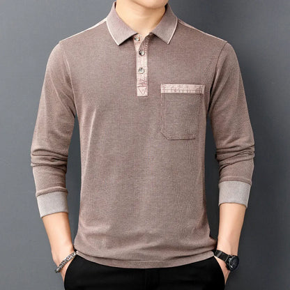 Emmett | Classic Cotton Long Sleeve Polo with Chest Pocket