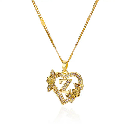Lorelei | Heart Pendant Initial Necklace with Pavé Accents