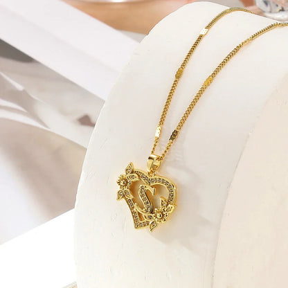 Lorelei | Heart Pendant Initial Necklace with Pavé Accents