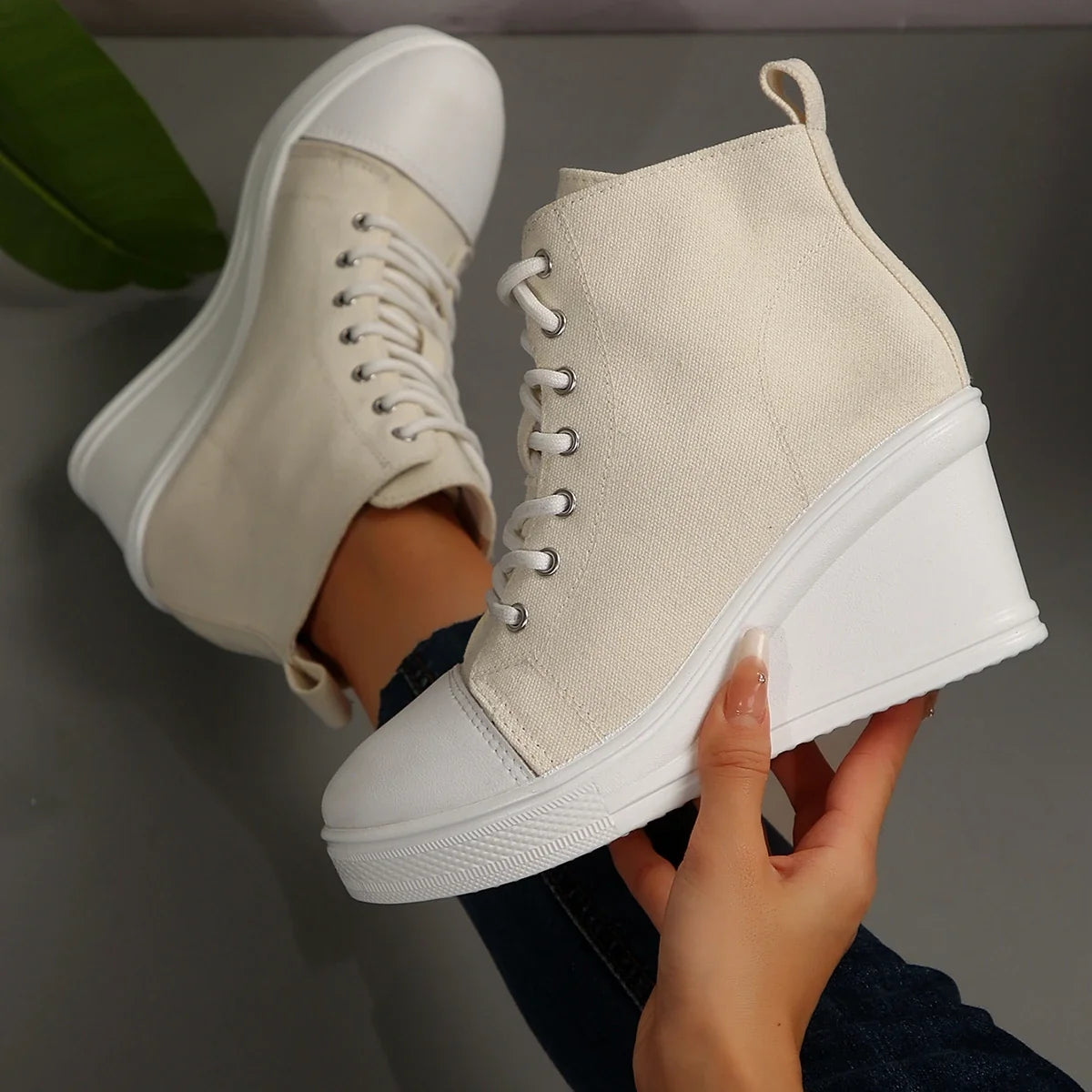 Ondine | Denim Wedge Sneakers