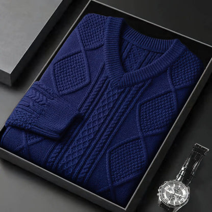 Isaac | Cable Knit V-Neck Wool Pullover