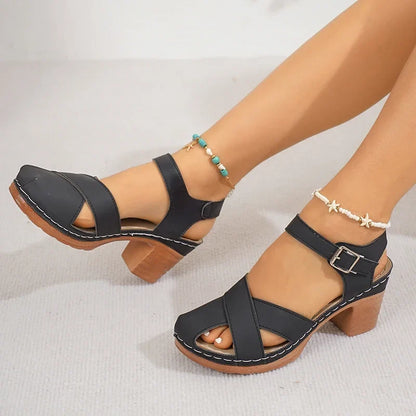 Mireille | Block Heel Open Toe Ankle Strap Sandals