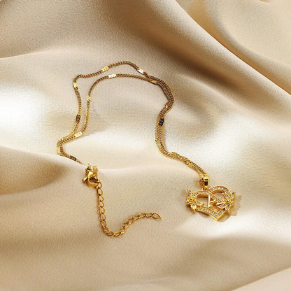 Lorelei | Heart Pendant Initial Necklace with Pavé Accents