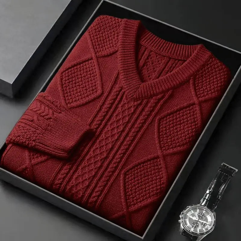 Isaac | Cable Knit V-Neck Wool Pullover