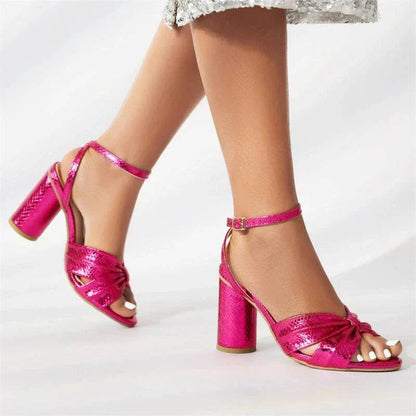 Della | Chic Metallic Block Heel Sandals