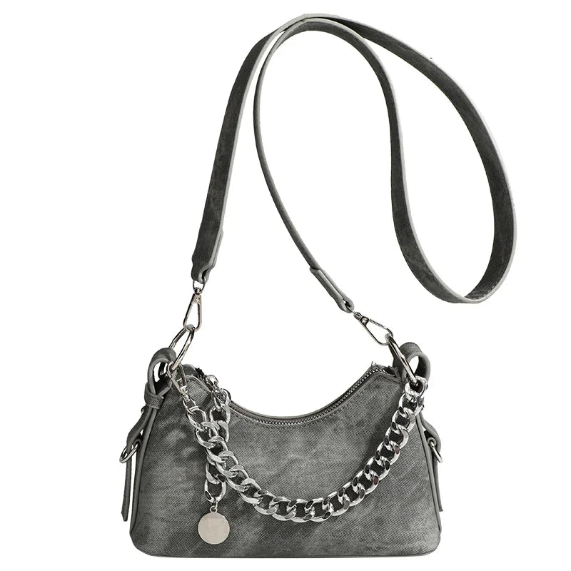 Mira | Washed Denim Chain Shoulder Bag