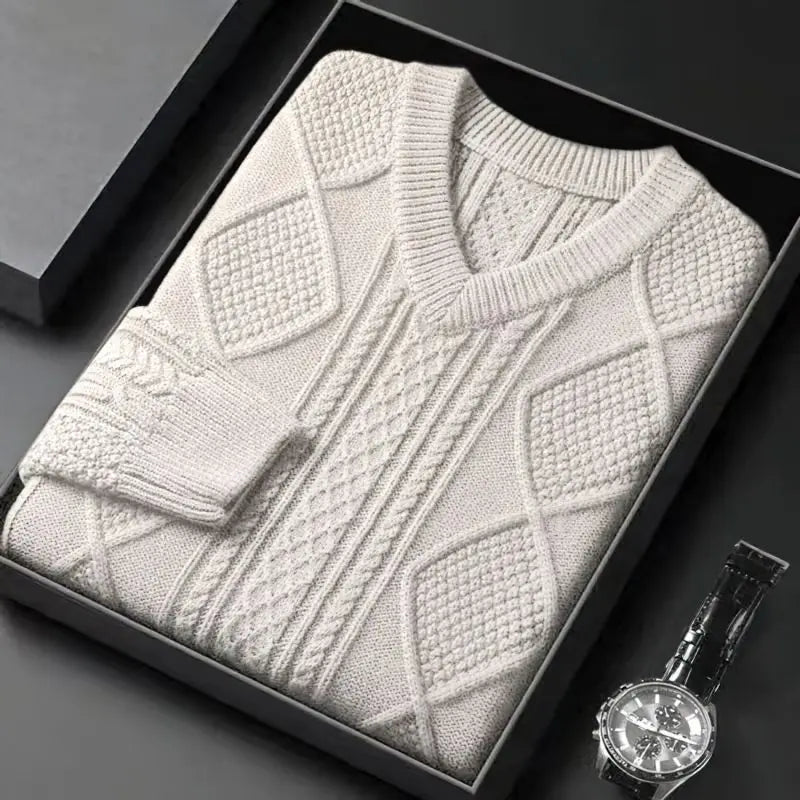 Isaac | Cable Knit V-Neck Wool Pullover