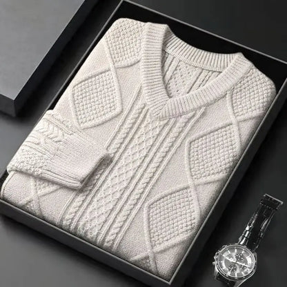 Isaac | Cable Knit V-Neck Wool Pullover