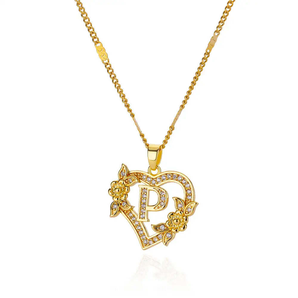 Lorelei | Heart Pendant Initial Necklace with Pavé Accents