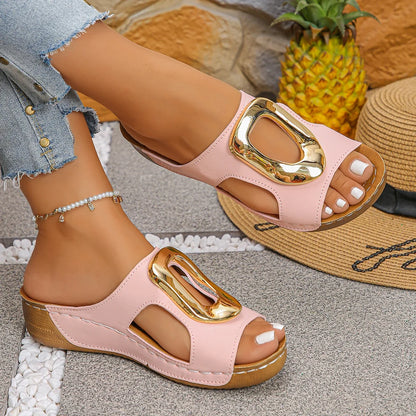 Valentina | Luxe Leather Slip-On Sandals with Gold Buckle