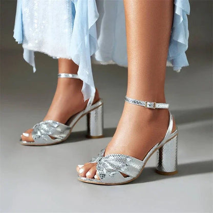 Della | Chic Metallic Block Heel Sandals