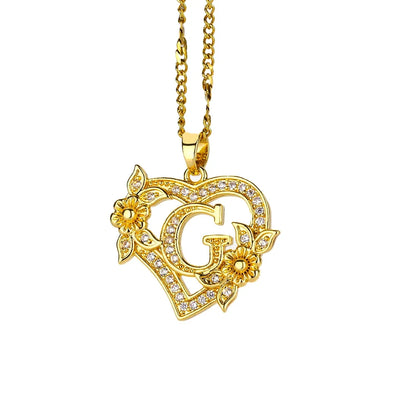 Lorelei | Heart Pendant Initial Necklace with Pavé Accents
