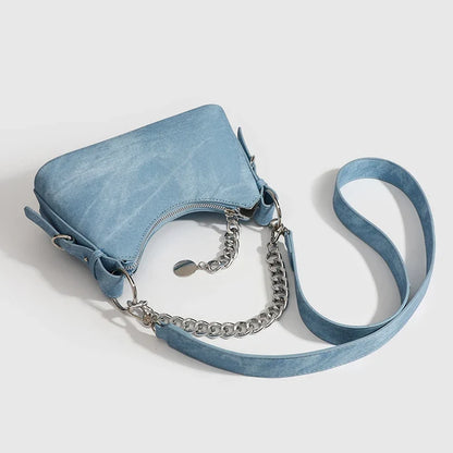 Mira | Washed Denim Chain Shoulder Bag