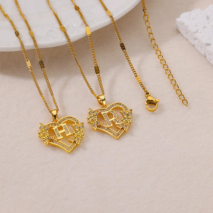 Lorelei | Heart Pendant Initial Necklace with Pavé Accents