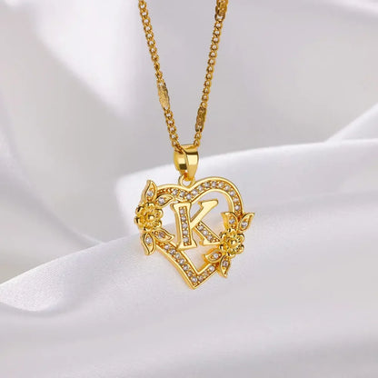 Lorelei | Heart Pendant Initial Necklace with Pavé Accents