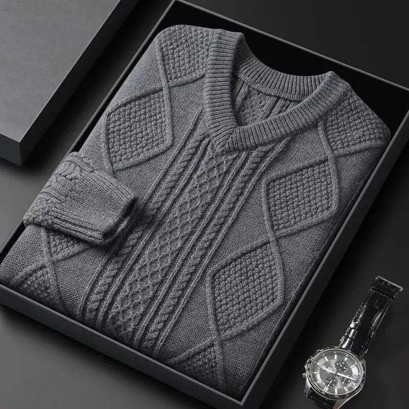 Isaac | Cable Knit V-Neck Wool Pullover