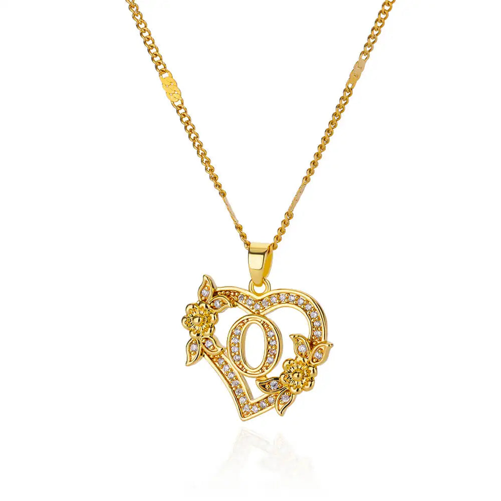 Lorelei | Heart Pendant Initial Necklace with Pavé Accents