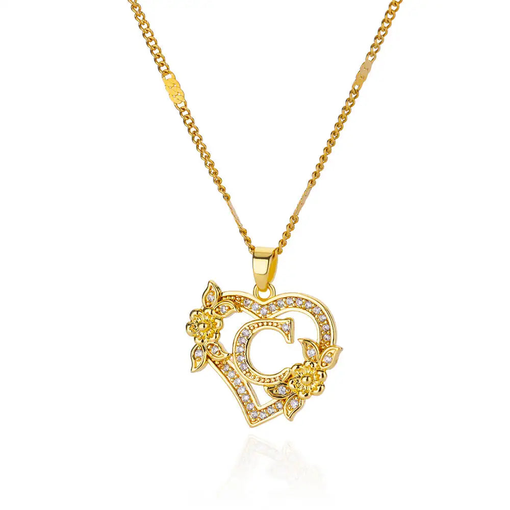 Lorelei | Heart Pendant Initial Necklace with Pavé Accents