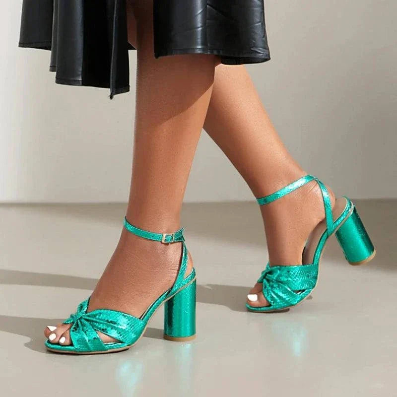 Della | Chic Metallic Block Heel Sandals