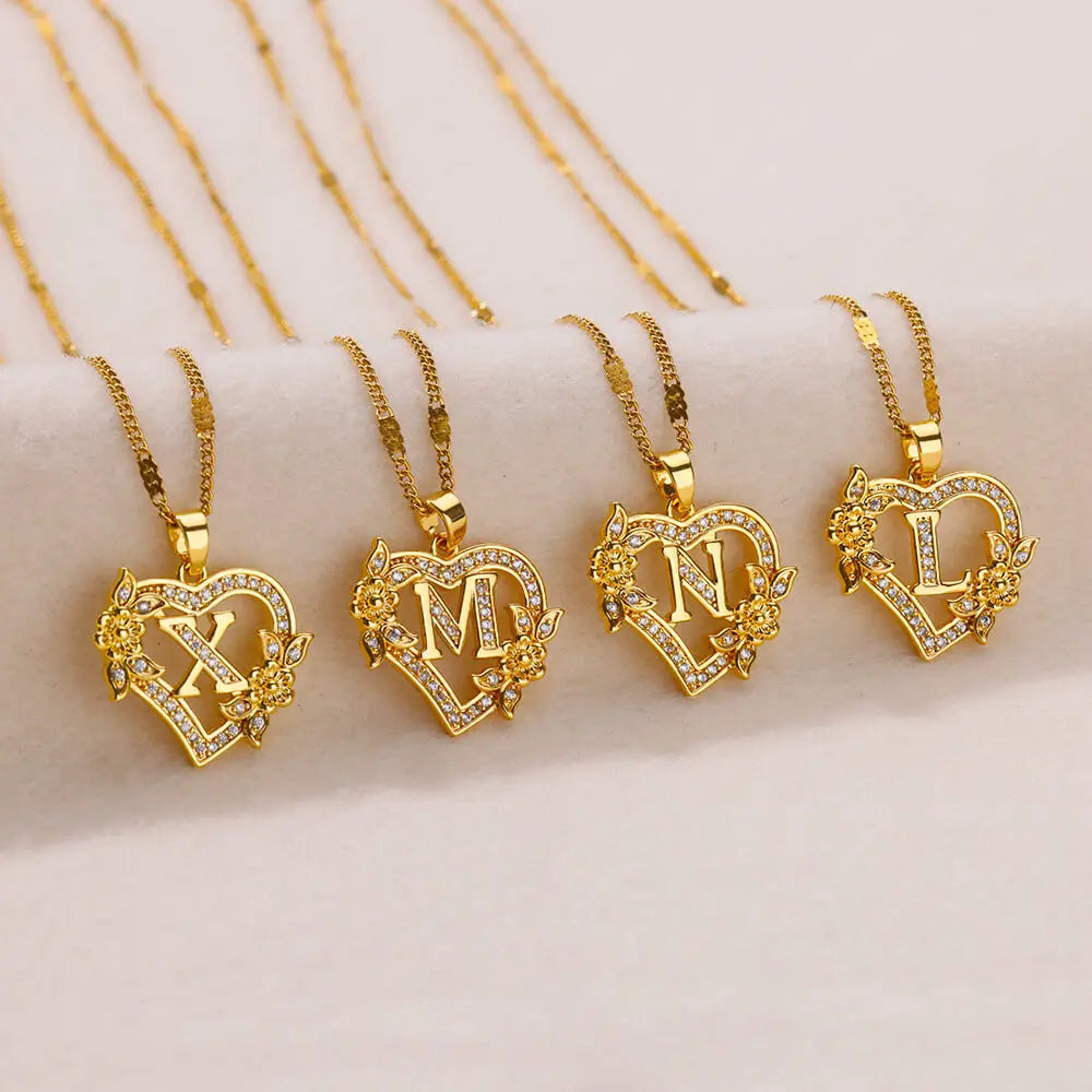 Lorelei | Heart Pendant Initial Necklace with Pavé Accents